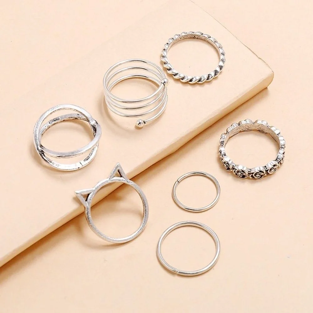 *CATERINA* 7-Pc Simple Silver Fashion Ring Set
